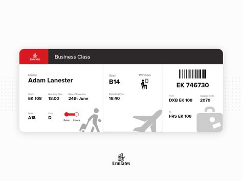 Emirates - Boarding Pass Reimagined Ticket Sample, Fake Plane Ticket, Boarding Pass Design, Ipad Case Stickers, Airport Tickets, Ticket Template Free, Ali Zafar, Emirates Flights, Boarding Pass Template