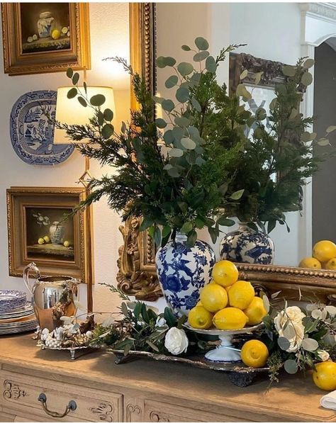 Chinoiserie Buffet Styling, Crystal Kitchen Decor, French Country Vignettes, Mantel Styling Ideas, Sideboard Buffet In Dining Room, Easy Floating Shelves, Shelves Inspiration, Garrison House, Coastal Rooms