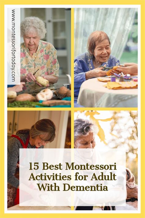 Though the Montessori method was originally developed for children, it has increasingly been used for people affected by dementia. These activities promote independence, mutual connection, and a sense of accomplishment that is particularly useful when dealing with the effects of dementia. We have 15 Montessori activities including crafts for adults, that are enjoyable and can be modified to meet each person’s abilities or needs. Montessori For Elderly, Diversional Therapy Activities, Montessori For Adults, Montessori Activities For Seniors, Aged Care Activities, Montessori Senior Activities, Montessori Activities Seniors, Montessori For Seniors, Alzheimers Activities Crafts Projects