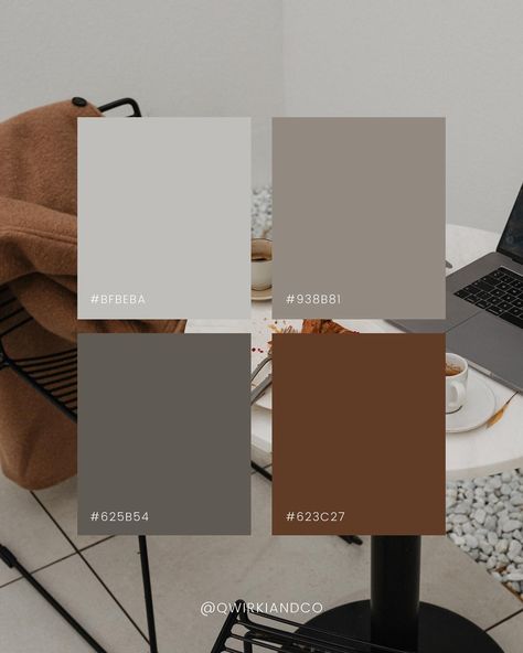 Colour palettes inspired by beautiful stock imagery from @kaboompics! 🖤 Make sure to save for late. ✨ #qwirki #qwirkiandco #kaboompics #colourpalette #colourpaletteinspiration #design #designer #inspiration Gray And Brown Palette, Colour Palette Grey Brown, Grey Color Palette Colour Schemes, Brown And Grey Palette, Grey And Brown Color Scheme, Grey Pallet Colour Palettes, Brown Grey Color Palette, Taupe Color Combinations, Brown And Grey Color Palette