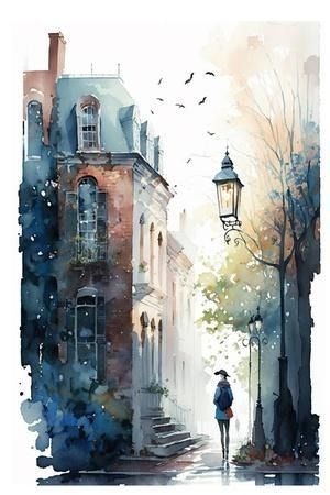 Lana Kristiansen Wall Art: Prints, Paintings & Posters | Art.com Boston Watercolor, Watercolor Art Landscape, Waterfall Paintings, Watercolor Architecture, Beautiful Sketches, Human Anatomy Art, Landscape Concept, Architecture Painting, Watercolor Artists