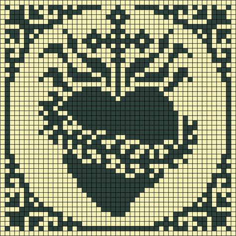 Alpha pattern #153520 variation #333107 Embroidery Square Patterns, Crochet Heart Tapestry, Sacred Heart Crochet Pattern, Greek Cross Stitch Patterns, Sacred Heart Crochet, C2c Crochet Chart, Pixel Blanket Crochet, Goth Tapestry Crochet, Crochet Patterns Alpha