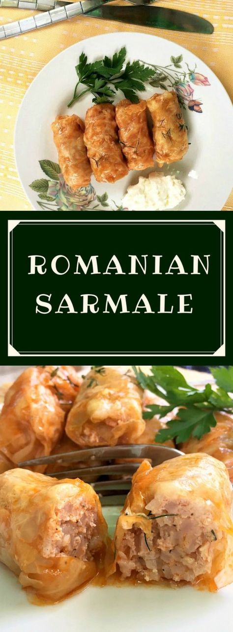 Romanian Sarmale or stuffed cabbage rolls with chicken and rice -  the country's national dish. It is a most delicious dish made usually with cabbage or wine pickled leaves rolled in a filling of rice and minced meat, most commonly with pork, beef, turkey or chicken. Christmas and other important holidays would not be the same without these amazing rolls. #sarmale , #romaniansarmale, #romanianfood , #christmasfood , #cabbagerolls, #sauerkraut Sarmale Recipe, Easy Stuffed Cabbage, Stuffed Cabbage Rolls, Chicken Christmas, Stuffed Cabbage, European Cuisine, National Dish, Romanian Food, Cabbage Rolls