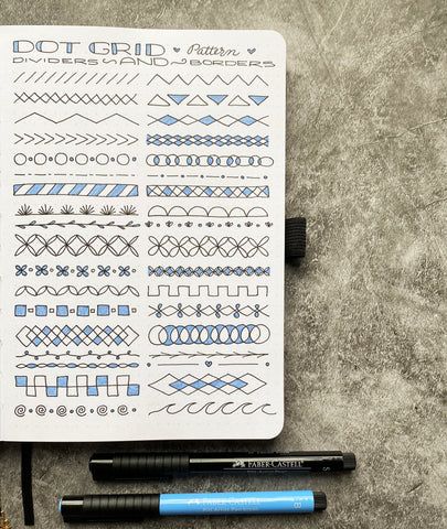 Bullet Journal Dot Grids, Dividers, and Borders – Faber-Castell USA Borders Bullet Journal, Bullet Journal Frames, Bullet Journal Dividers, Grid Journal, Broken Record, Grid Journals, Dot Grid Journal, Page Borders Design, Grid Notebook