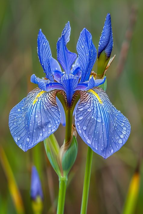 The Wild Blue Iris is a captivating flower with delicate blue to purple petals and striking yellow and white markings. It represents eloquence and elegance, often found thriving in wetland areas.  Light: Full sun to partial shade. Water: Keep the soil consistently moist. Soil: Rich, slightly acidic soil. Temperature: 50-75°F (10-24°C). Humidity: High, prefers moist conditions. Fertilizer: Balanced fertilizer in early spring.Perfect for water gardens or pond edges, the Wild Blue Iris adds a touch of natural beauty and grace to any landscape. 🌾✨  Perfect for water gardens or pond edges, the Wild Blue Iris adds a touch of natural beauty and grace to any landscape. 🌾✨ Water Iris, Iris Versicolor, Acidic Soil, Purple Petals, Wild Iris, Iris Art, Aquatic Ecosystem, Ceramics Inspiration, Blue Iris