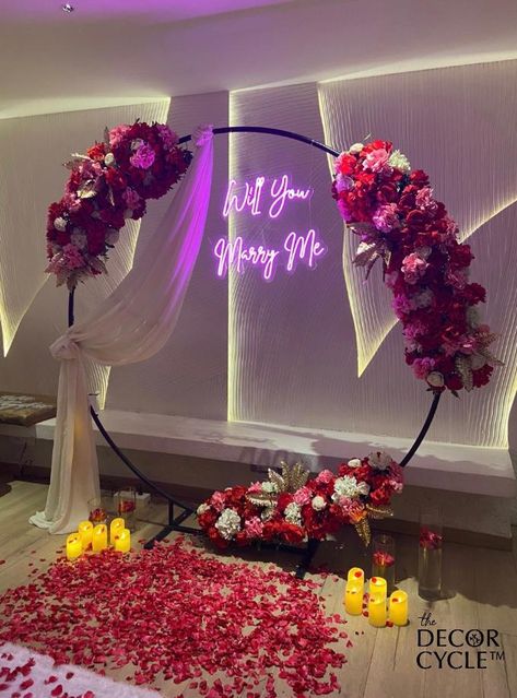 Proposal setup created for a 25th marriage annivarsary #decor #setup #backdrop #roses #proposal #anniversary Proposal Backdrop, Roses Proposal, Proposal Set Up Ideas, Proposal Ideas At Home, Engagement Setup, Proposal Setup, Do You Marry Me, Proposal Decor, Room Surprise