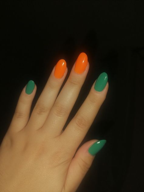 Neon Orange And Green Nails, Green Orange Nails, Green And Orange Nails, Orange And Green Nails, Irish Nail Designs, Irish Nails, Simple Green, Orange Nails, Orange And Green