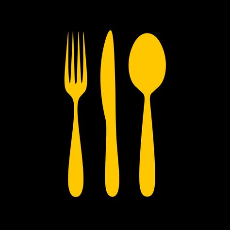 Download the Fork, knife and spoon icon logo on black background. Yellow tools design concept. Great for restaurants and eateries. 14720442 royalty-free Vector from Vecteezy for your project and explore over a million other vectors, icons and clipart graphics! Forks Design, Tools Design, Logo Restaurant, Design Concept, Black Background, Black Backgrounds, Concept Design, Vector Art, Tool Design