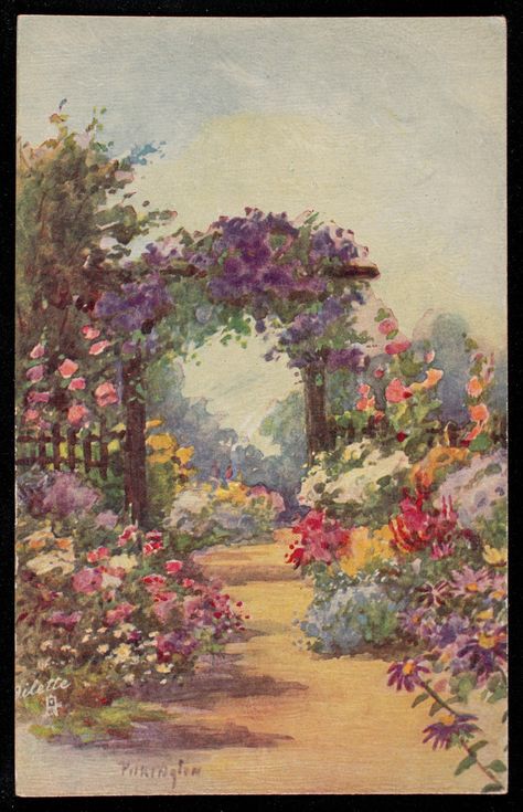 Cottage Art, Tableau Art, Garden Painting, Art Inspiration Painting, Painting Art Projects, Vintage Painting, Watercolor Landscape, Pretty Art, Beautiful Paintings