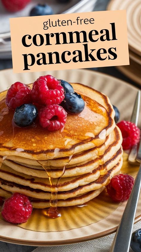 Bring a rustic, golden touch to your mornings with these hearty Gluten-Free Cornmeal Pancakes. Perfect for your gluten-free breakfast recipes, they’re a flavorful and satisfying way to start your day. Pair with syrup or fresh fruit for a cozy, homemade treat! #GlutenFreeBaking #BreakfastIdeas #CornmealRecipes Gluten Free Mcgriddle, Gluten Free Cornmeal Pancakes, Gluten Free Waffle Recipe, Gluten Free Pancake Recipe, Gluten Free Pancakes Easy, Cornmeal Recipes, Cornmeal Pancakes, Pancake Mix Recipe, Dairy Free Pancakes