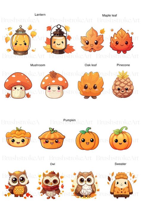 Autumn Animals Drawing, Cute Candy Corn Drawings, Cute Fall Drawings Ideas, Fall Cute Drawings, Food Kawaii Illustration, Happy Mabon, Fall Kawaii, Halloween Clipart Free, Kawaii Pumpkin