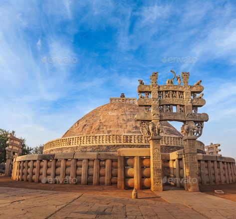 Great Stupa. Sanchi, Madhya Pradesh, India by f9photos. Great Stupa ¨C ancient Buddhist monument. Sanchi, Madhya Pradesh, India #AD #Madhya, #Pradesh, #Sanchi, #Great Sanchi Stupa Sketch, Great Stupa At Sanchi, Sanchi Stupa, Monument In India, Architecture References, The Unbroken, Buddhist Stupa, Holiday Homework, Photoshop Backgrounds Backdrops