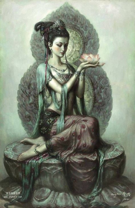 Tara Goddess, Quan Yin, Kuan Yin, Kwan Yin, Green Tara, Goddess Art, Tibetan Buddhism, Buddha Art, Hand Painted Canvas