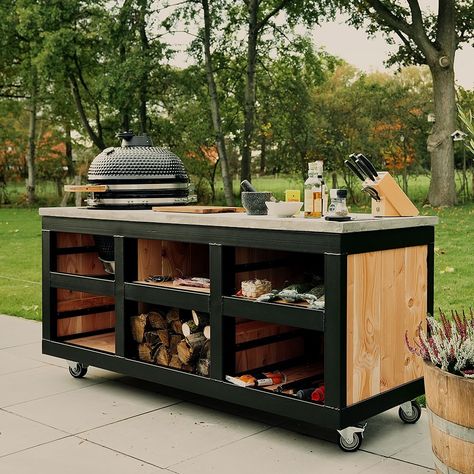 Outdoor Grill Station, Modern Outdoor Kitchen, Kamado Grill, Outdoor Kitchen Plans, Outdoor Bbq Kitchen, Kitchen Grill, Bbq Kitchen, Patio Shade, Bbq Area