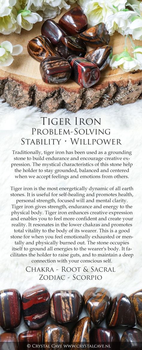 Iron Mineral, Crystal Healing Chart, Iron Stone, Zodiac Scorpio, Tiger Iron, Reiki Stones, Crystal Cave, Crystals Healing Properties, Spiritual Crystals