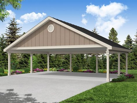 051G-0162: Carport Plan; 32'x22' Traditional Carport, Detached Carport, Car Porch Design, Garage Extension, Carport Ideas, Carport Plans, Porch Design Ideas, Carport Garage, Driveway Design