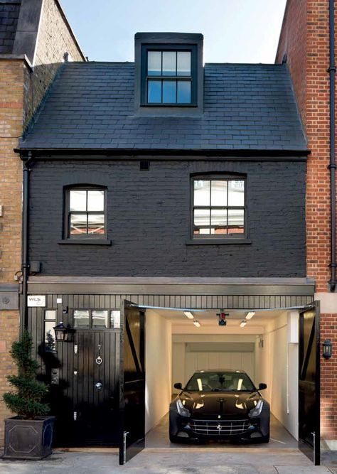 Mews House in London House Exterior Ideas, Black Houses, Mews House, Modern Garage, Exterior Ideas, House Goals, Facade House, Garage Door, Home Fashion