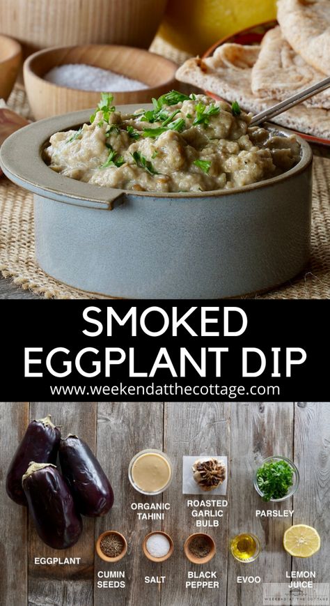 Smoked Aubergine Dip, Turkish Eggplant Dip, Smoked Eggplant Recipes, Smoked Eggplant Dip, Vegan Smoker Recipes, Smoked Veggies, Smoked Aubergine, Eggplant Dip Recipes, Smoked Eggplant