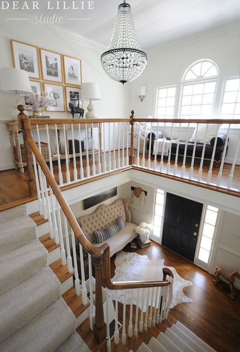 Upstairs Hallway Decor, Landing Ideas Upstairs, Loft Decorating Ideas Upstairs, Spring Branches, Landing Ideas, Upstairs Hallway Ideas, Upstairs Landing, Large Hallway, Dear Lillie