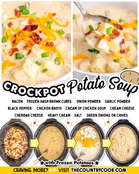 Soup With Frozen Potatoes, Potato Soup With Frozen Potatoes, Crock Pot Potato Soup, Potato Soup Crockpot Recipes, Crock Pot Potato, Potato Soup Crock Pot Easy, Crockpot Potato Soup, Slow Cooker Potato, Crockpot Potato