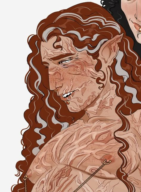 Rage Reference Pose, Curled Hair Drawing Reference, Scar Color Reference, Fire Head Drawing, Lava Hair Art, Scarring Drawing References, Character Reference Sheet Ideas, Top Surgery Scars Design Drawing, Face Burn Scar Reference