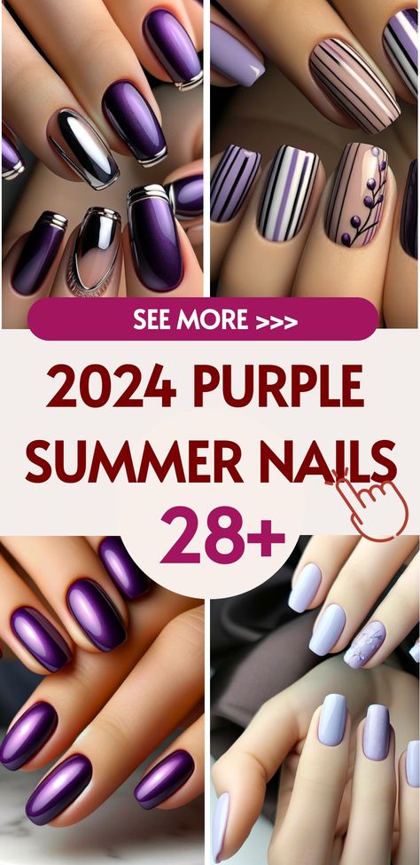 Discover the enchanting world of Purple Summer Nails 2024! Elevate your style with our chic and captivating purple nail designs for the upcoming summer season. Our expert technicians will craft manicures showcasing the beauty and charm of a wide range of purple shades. From rich and intriguing eggplant tones to lively and whimsical lavender hues, our purple nails will bring a touch of refinement and sophistication to your summer ensemble. Purple Summer Nails, Summer Nails 2024, Multicolored Nails, Natural Nail Designs, Nail Collection, Purple Nail Designs, Purple Nail, Vibrant Nails, Gel Art