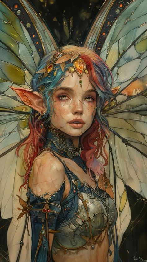 Fairy Sorcerer Dnd, Fairy Portrait Drawing, Dnd Fae Character, Fairy Sorcerer, Fey Dnd, Fae Kingdom, Dnd Fairy, Fantasy Fairy Art, Faerie Art