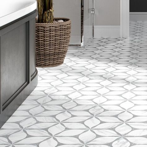 Ivy Hill Tile Mandalay Hex 9.13 in. x 10.51 in. Polished Concrete Look Porcelain Floor and Wall Tile | Wayfair Laundry Room Flooring, Patterned Wall, Room Tiles, Shower Surround, Tile Floors, Bathroom Floor Tiles, Natural Stone Tile, Porcelain Flooring, Room Flooring