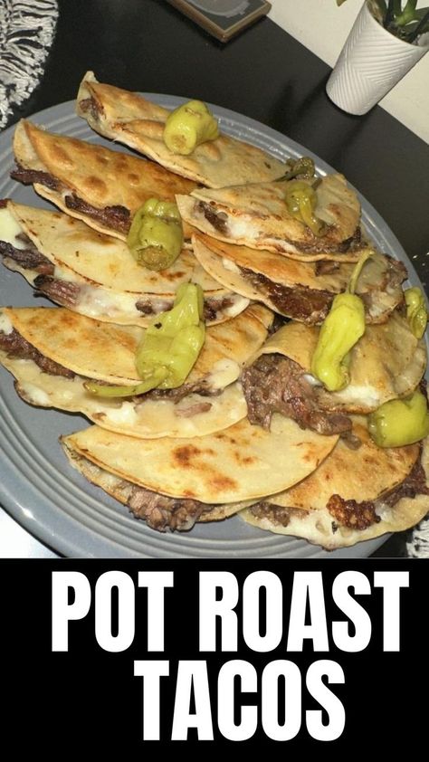 Made the Mississippi pot roast tacos and wowwww very comparable to birria tacos. The most expensive part is the Chuck roast but I buy it when it’s on sale for $4.99 lb so it came to about $24. Au jus packet seasoning, ranch packet seasoning, 1/4 stick of butter, a jar of pepperoncini, corn tortillas, and a bag shredded mozzarella cheese. Mississippi Birria Tacos, Mexican Pot Roast Tacos, Missippi Pot Roast Tacos, Mississippi Pot Roast Tacos Crockpot, Mississippi Pot Roast Birria Tacos, Mississippi Roast Tacos, Mississippi Pot Roast Sides, Leftover Mississippi Roast Recipes, Mississippi Pot Roast Tacos