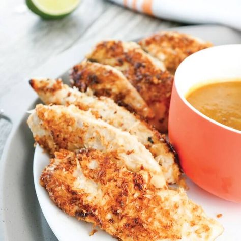 Coconut-Crusted Chicken Tenders | The Healing Kitchen Aip Greek Recipes, Pineapple Dipping Sauce, Aip Dinner Recipes, Healing Kitchen, Coconut Crusted Chicken Tenders, Aip Chicken, Coconut Crusted Chicken, Autoimmune Diet Recipes, Aip Dinner