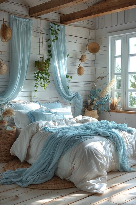 Cottage Core Bedroom Ideas, Coastal Farmhouse Bedroom, Boho Coastal Bedroom, Costal Bedroom, Coastal Bedroom Ideas, Ocean Bedroom, Ocean Room Decor, Baddie Room, Spain House