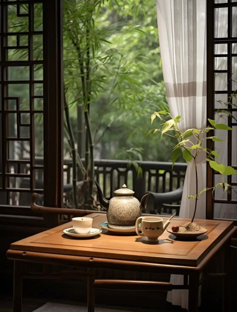 Tea Shop Aesthetic, Japanese Tea Shop, Zen Rooms, Ancient Asia, Zoom Background, Asian Homes, Asian Aesthetic, Shop Aesthetic, Garden Rooms