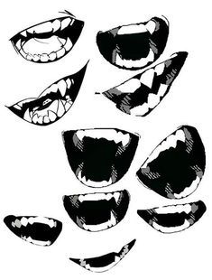 Smile With Fangs Drawing, Mouth Refrence Drawings, Sharp Teeth Smile Drawing, Anime Mouth Fangs, Pointy Teeth Drawing, Crazy Smile Drawing Reference, Smiling Mouth Drawing, Toothy Smile Drawing Reference, Fangs Drawings