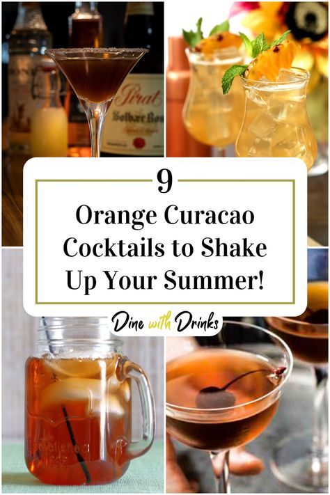 Collage of 4 orange curacao cocktails. Orange Curacao Drinks, Dry Curacao Cocktail, Curacao Cocktail, Curacao Drink, Alcoholic Punch Recipes, Orange Vodka, Orange Cocktail, Alcoholic Punch, Orange Cocktails