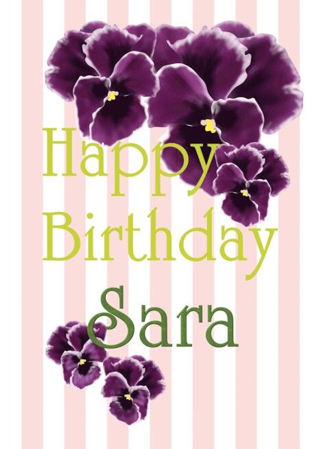 Birthday For Sara Purple Pansies Pink And White Stripes card Happy Birthday Sara, Purple Happy Birthday, Happy Birthday Sarah, Purple Pansies, Happy Marriage Anniversary, Happy Birthday Best Friend, Happy Birthday Posters, Greeting Card Collection, Purple Pansy