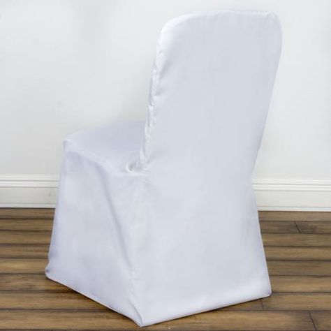 Polyester Square Top Banquet Chair Covers - White | eFavorMart Chair Covers Party, White Folding Chairs, White Chair Covers, Chair Covers Slipcover, Folding Chair Covers, Banquet Chair Covers, Party Chairs, Chair Covers Wedding, Elegant Chair