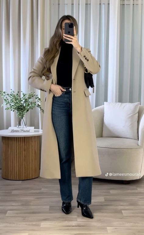 Oversize Coats For Women, Fancy Casual Outfits, Korean Spring Outfits, Outfit Formal Mujer, Casual Leather Jacket Outfit, Retro Inspired Outfits, Modest Casual Outfits, Classy Winter Outfits, Casual College Outfits