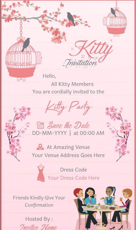 Kitty Invitation Message Ladies, Ladies Kitty Party Invitation Card, Kitty Party Invitations Ladies, Kitty Party Invitations Ladies Template, Kitty Party Invitation Card Design, Kitty Invitation Card, Kitty Party Invitation, Kitty Invite, Ladies Kitty Party Games