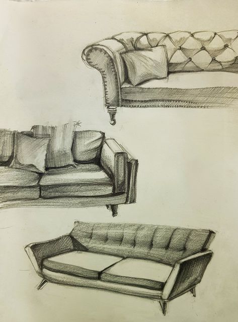 Interior Textures Drawing, Drawing Sofa Designs, Couch Perspective Drawing, Sofa Perspective Drawing, Sofa Drawing Reference, Couches Drawing, How To Draw A Sofa, Sofa Drawing Sketch, How To Draw A Couch