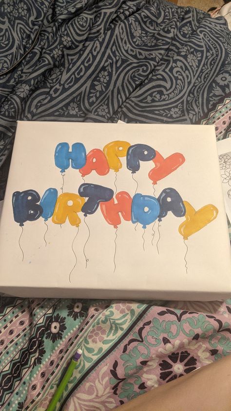 Bubble Letter Painting, Balloon Bubble Letters, Bubble Letter Happy Birthday, Happy Birthday Bubble Writing, Birday Gift Ideas, Happy Birthday Canvas Painting Ideas, Happy Birthday Painting Ideas On Canvas, Quizz Bff, Birthday Canvas Ideas