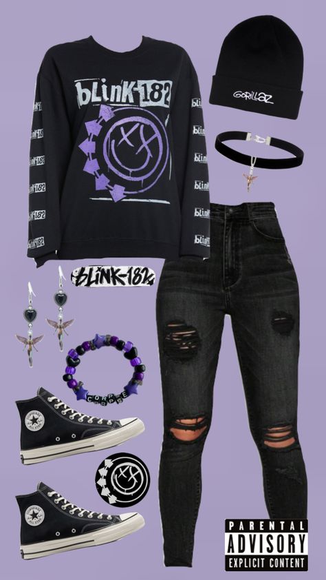 Punk Rock Clothing Women, Punk Pop Outfits, Girly Punk Aesthetic, Punk Style Tops For Halloween, Punk Style Fitted T-shirt For Concerts, Pop Punk Aesthetic Outfit, Blink 182 Aesthetic, Black Punk Style T-shirt For Cosplay, Blink 182 Outfit