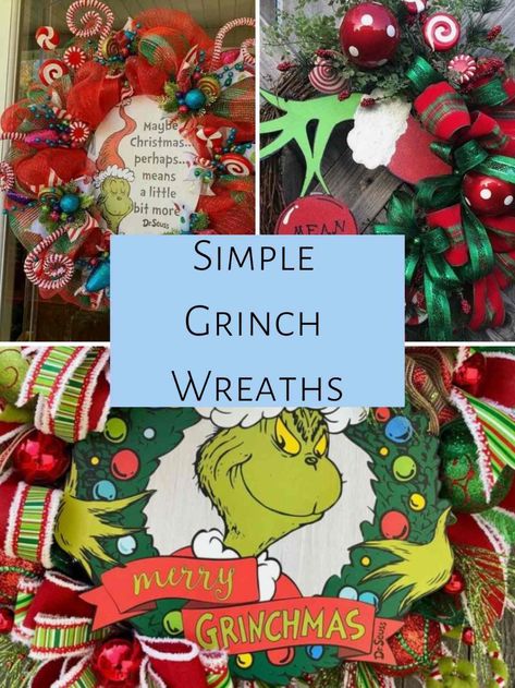 Grinch Wreath Hobby Lobby, Mini Grinch Wreath, Simple Grinch Wreath, Grinch Door Wreath Diy, Diy Grinch Wreath How To Make, The Grinch Wreath Easy Diy, Diy Grinch Wreaths For Front Door, Grinch Wreath Ideas Diy, Grinch Themed Door