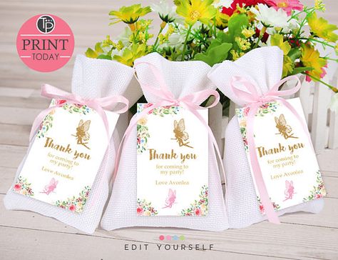 Fairy Candy Bags Party Ideas, Fairy Themed Goodie Bags, Fairy First Birthday Goodie Bags, Fairy Birthday Gift Bags, Fairy Party Packs, Thank You Fairy Much Printable, Fairy Party Decorations, Woodland Fairy Party, Price Is Right Games