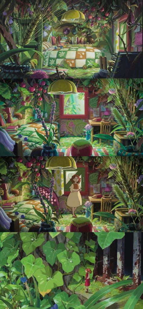 Arrietty Bedroom Stills Arrietty Bedroom Aesthetic, Studio Ghibli Art Arrietty, Arrietty Landscape, Arriety Ghibli Bedroom, Arrietty House Interior, Ariety Studio Gibli, Studio Ghibli Secret World Of Arrietty, Arrietty Wallpaper Iphone, Studio Ghibli Wallpaper Arrietty