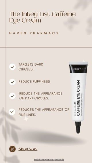 The INKEY List Caffeine Eye Cream (15ml) is designed to reduce puffiness and dark circles around the eyes. It contains caffeine, which helps to minimize water retention and inflammation. The lightweight formula also hydrates and smooths the under-eye area, offering a refreshed appearance. Suitable for all skin types, it's often recommended for tired or stressed skin in need of a revitalizing boost The Inkey List Caffeine Eye Cream, Caffeine Eye Cream, The Inkey List, Inkey List, Water Retention, Eye Area, Eye Cream, All Skin Types, Dark Circles