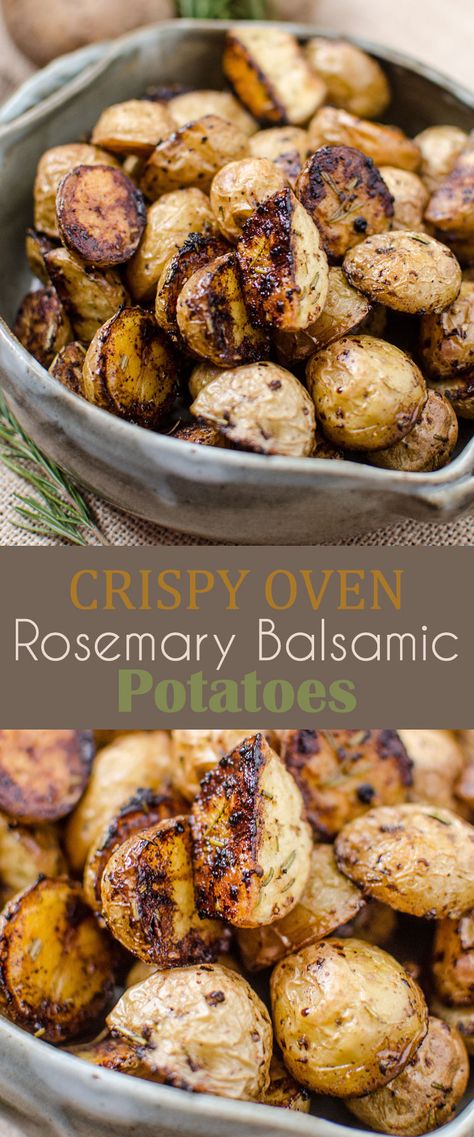 Crispy Oven Rosemary Balsamic Potatoes - slightly sweet from the caramelization on the bottoms with a savoury taste from the spices Balsamic Potatoes, Easy Recipes Dinner, Dinner Desserts, Canadian Food, Potato Recipe, Organized Chaos, Carne Asada, Potato Dishes, Side Recipes