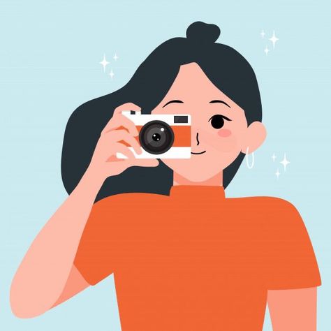 Photographer Cartoon, Woman With Camera, Photography Cartoon, Girl With Camera, Photographer Illustration, Professional Illustration, Camera Girl, Camera Illustration, Camera Cartoon