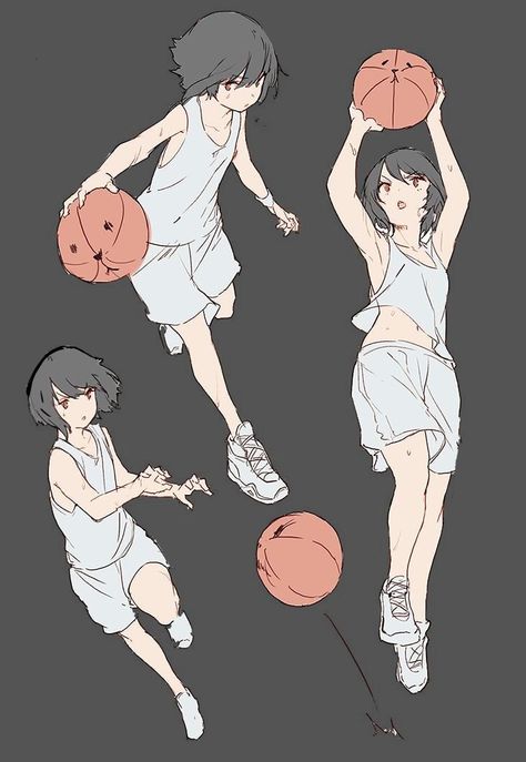 Basketball Pose Drawing Reference, Sporty Poses Drawing, Sports Reference Pose, Athletic Anime Female, Basketball Reference Pose, Anime Stretching Pose, Basketball Poses Drawing, Basketball Drawings, Sports Drawings