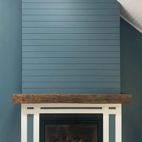 WindsorONE Shiplap Boards painted blue offers a nice texture shift with the blue wall. Fireplace surround features S4SSE trimmed with WOBB002. credit: GW Woodworks Read more about this project here. Grey Shiplap, Blue Shiplap, Stained Shiplap, Gray Shiplap, Shiplap Boards, Wall Fireplace, Shiplap Accent Wall, Blue Stain, Fireplace Surround