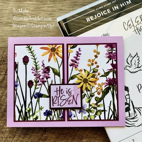 Rejoice In Him Easter Card - Aromas and Art Easter Cards Stampin Up Stamps, Stamping Up 2023, Mini Catalog 2023, Paper Flower Decorations, Stampin Up Easter Cards, Dainty Delight, Easter Card Ideas, Stampin Up Easter, Stampin Up 2023